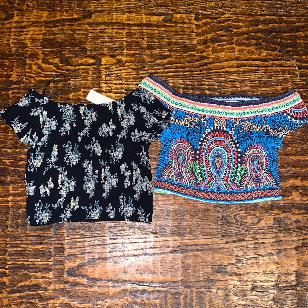 Flying Tomato & Japna Off the Shoulder Cropped Smock Tops